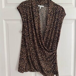 Chaus Brown and Black Wrap Blouse Cap Sleeve